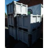 Five CT/R Grey plastic solid pallet bins or storage crate or box with covers, Exterior dimensions