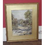 H. Moxon Cook, River scene with fisherman, watercolour. Condition report: see terms and conditions