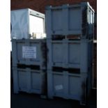 Five CT/R Grey plastic solid pallet bins or storage crate or box with covers, Exterior dimensions