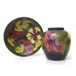 DESCRIPTION ALTERED Moorcroft ginger jar (no cover) also a bowl both in Hibiscus pattern.