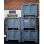 Five CT/R Grey plastic solid pallet bins or storage crate or box with covers, Exterior dimensions