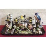 Collection of ceramics including Crown Staffordshire birds, Cauldon candlesticks, Wade figures,