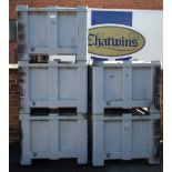 Five CT/R Grey plastic solid pallet bins or storage crate or box with covers, Exterior dimensions