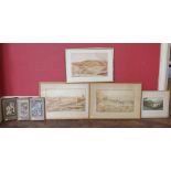 Three watercolours of Arabic landscapes one signed Gazel, also three other watercolours of Persian