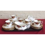 Royal Albert Old Country Roses tea service and a part Queen's Messenger tea set. Condition report: