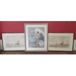 R.M. 19th/20th century, Maritime scenes, watercolour (2) and a seated nude watercolour by Kenneth