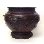 Japanese bronze jardiniere with Dragon and Bird decoration, 32cm. Condition report: see terms and