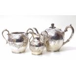 Three piece Victorian silver plated tea set. Condition report: see terms and conditions