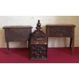 Two carved oak sewing boxes and a Victorian carved oak salt box. Condition report: see terms and