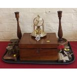 Set of brass S.Mordan + Co post office scales, KUS (Germany) dome clock, mahogany writing slope,