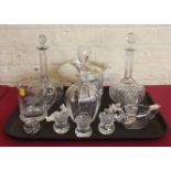 Alabaster urn, 2 cut glass decanters, ewer , and mixed glassware Condition report: see terms and