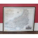 Framed C+J Greenwood map of 'Cardigan, Pembroke + Caemarthen' Condition report: see terms and