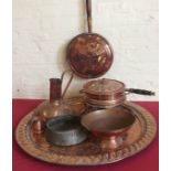 Eastern copper table top, burner, warming pan etc Condition report: see terms and conditions