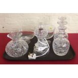 PR regency style glass decanters, glass table lamp and 2 glass bowls Condition report: see terms and
