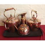 2 Georgian copper kettles, small Victorian kettle and J.S. + S copper jug Condition report: see