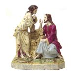 Large Staffordshire figure group Jesus and The Lady from Samaria late 19th century Condition report: