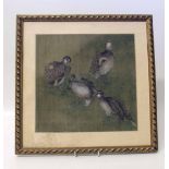 Hand painted silk picture, Chinese game birds Condition report: see terms and conditions