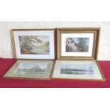 3 water colours, River Scone, W.Stedman, country scene, L.Edwards, Hinton Castle, Letherbrow and