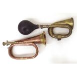 Brass and copper bugle and Brass silverdale car horn Condition report: see terms and conditions