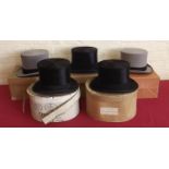 Three grey top hats and two black top hats Condition report: see terms and conditions