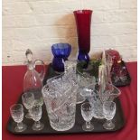 Quantity mixed coloured cut and various glass ware. Condition report: see terms and conditions
