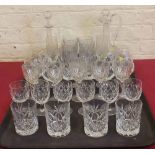 Part suite of glasses to include six large brandy balloons and two decanters. Condition report: