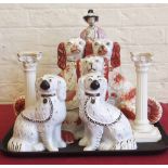 Five Staffordshire dogs, Staffordshire figure Country Sportsman etc. Condition report: see terms and