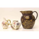 19th century brown glazed Staffordshire jug, Doulton Burnslem art wares vase and a Royal Worcester