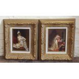 Pair of gilt framed reproduction paintings of ladies in classic costumes. Condition report: see