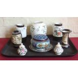Three pieces of Noritake ware, Crown Staffordshire vase and a pair of lidded pots etc. Condition