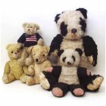 Soft toy large Panda bear and one other, also a TY teddy and two vintage teddy bears. Condition