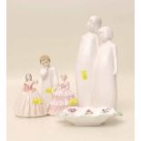 Royal Doulton images 'Sisters' Royal Doulton figure 'Darling', two Coalport figures and a Shelley