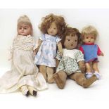 Chad Valley Bambina doll, together with another felt doll also a wax doll and a walking doll.