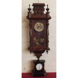 Polished slate 8-day mantel clock and Victorian 8-day wall clock. Condition report: see terms and