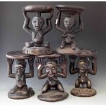 Five Luba / Hemba caryatid stools, the largest measures 38cm high All lots in this Tribal and