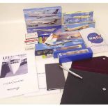 Eight boxed model airliners, concorde leather wallet with pen and writing pad, two parker BA pens