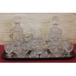 Two glass decanters, sundae dishes and glasses etc. Condition report: see terms and conditions