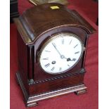 Edwardian mahogany 8-day mantel clock with French movement and white enamel dial. Condition