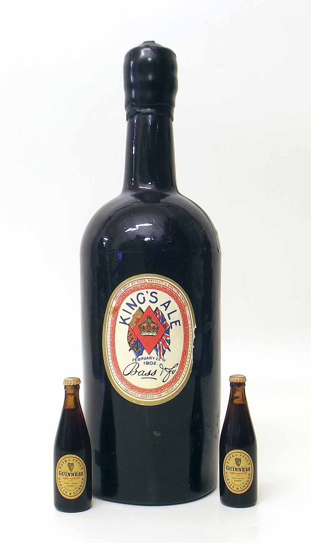 Bass 1902 bottle King's Ale and two miniature bottles of Guinness. Condition report: see terms and