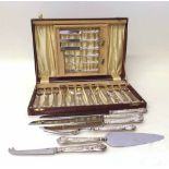 Cased set of six pairs of silver handled fish knives and forks and other silver handled flatware.