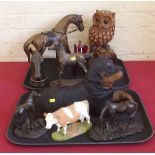 Ten decorative animal models in wood, glass and resin. Condition report: see terms and conditions