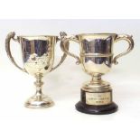 Two silver trophy cups, 1046g including metal parts. Condition report: see terms and conditions