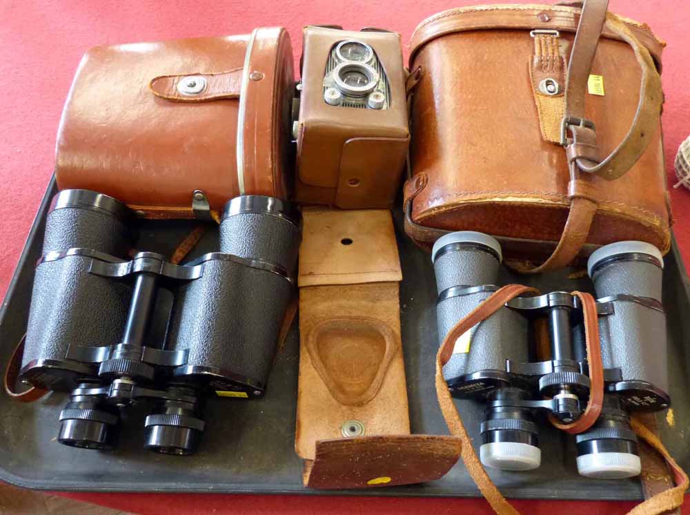 Ilford Craftsman camera, mamiya 7 x 35 binoculars and a pair of Omega 30 x 50 binoculars Condition