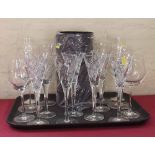 Five Waterford flutes, three Riedel glasses and other modern design drinking glasses. Condition