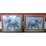 Pair of Indian paintings on silk of elephants in gilt frames Condition report: see terms and