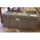 Galvanized hing lid travelling trunk 41cm x 47cm x 92cm Condition report: see terms and conditions