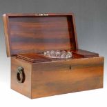 Rosewood tea caddy, 19th century, with brass wreath loop handles, fitted with two lidded