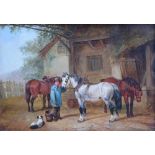 Hollingworth, 19th/20th century, Farmyard scene, signed, oil on canvas, 21.5 x 31.5cm.; 8.5 x 12.