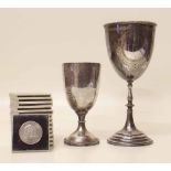 Silver trophy, a plated trophy and fourteen Churchill 1965 Crowns. Condition report: see terms and