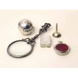 Georgian vinaigrette; silver ball; magnifying glass; fob; funnel Condition report: see terms and